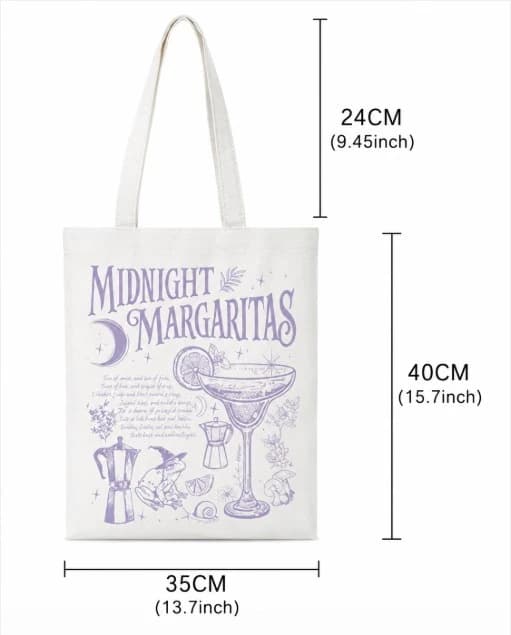 Vintage Midnight Margarita Canvas Handbag with Witch Frog Moon Pattern Reusable Shopping Bag