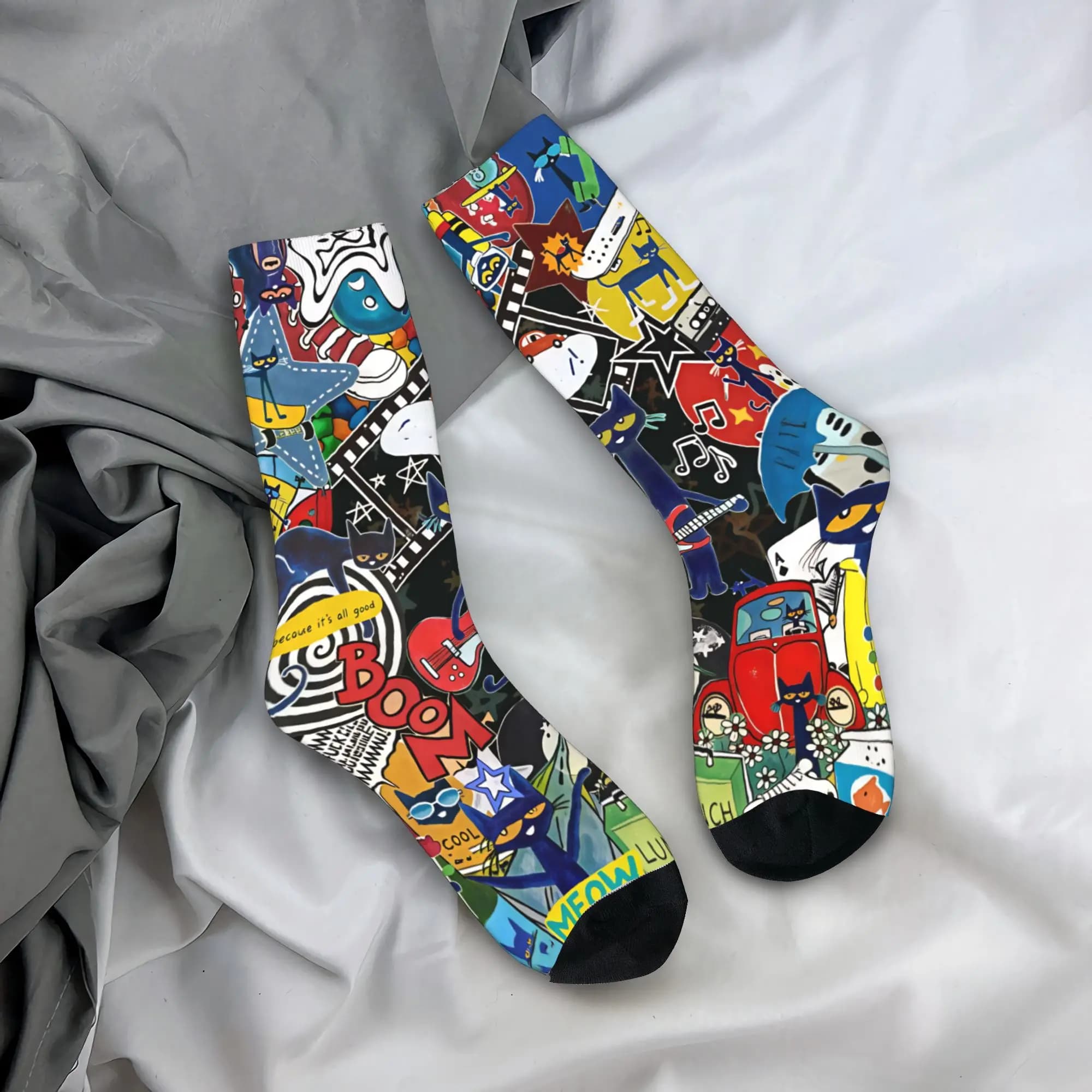 Pete The Cat I Love My White Shoes Cool Stockings Gothic Socks Women Men Breathable Socks Spring Anti Bacterial Socks Gift Idea