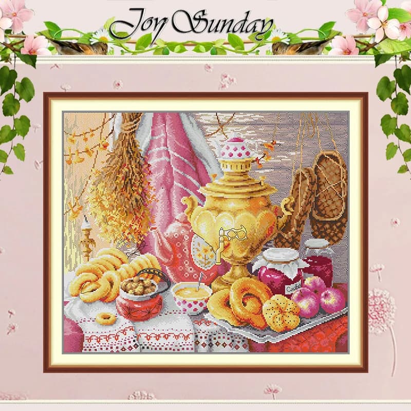 Russian Afternoon Tea Patterns Counted Cross Stitch Set DIY 11CT 14CT 16CT HD Stamped DMC Cross-stitch Kit Embroidery Needlework