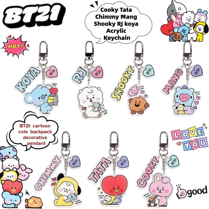 Nuovo Portachiavi in Acrilico BT21 Cooky Tata Chimmy Man Shooky RJ Koya, Ciondolo Creativo per Zaino con Personaggi Anime