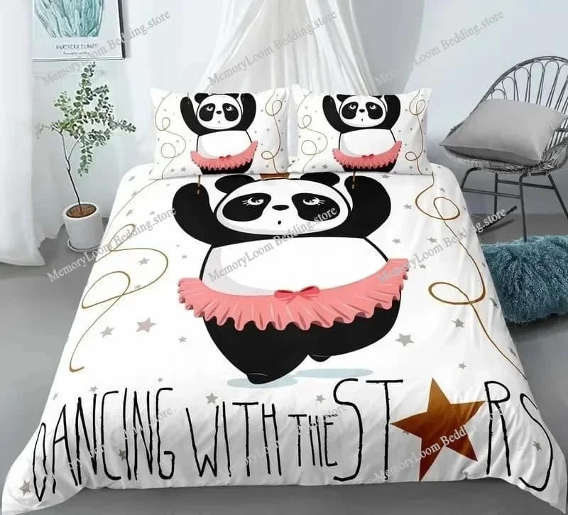 Home Textile Cartoons Fun Panda Duvet Cover Pillow Case Boy Girl Bedding Set King/Queen/Twin Size Soft Polyester Luxury Gift