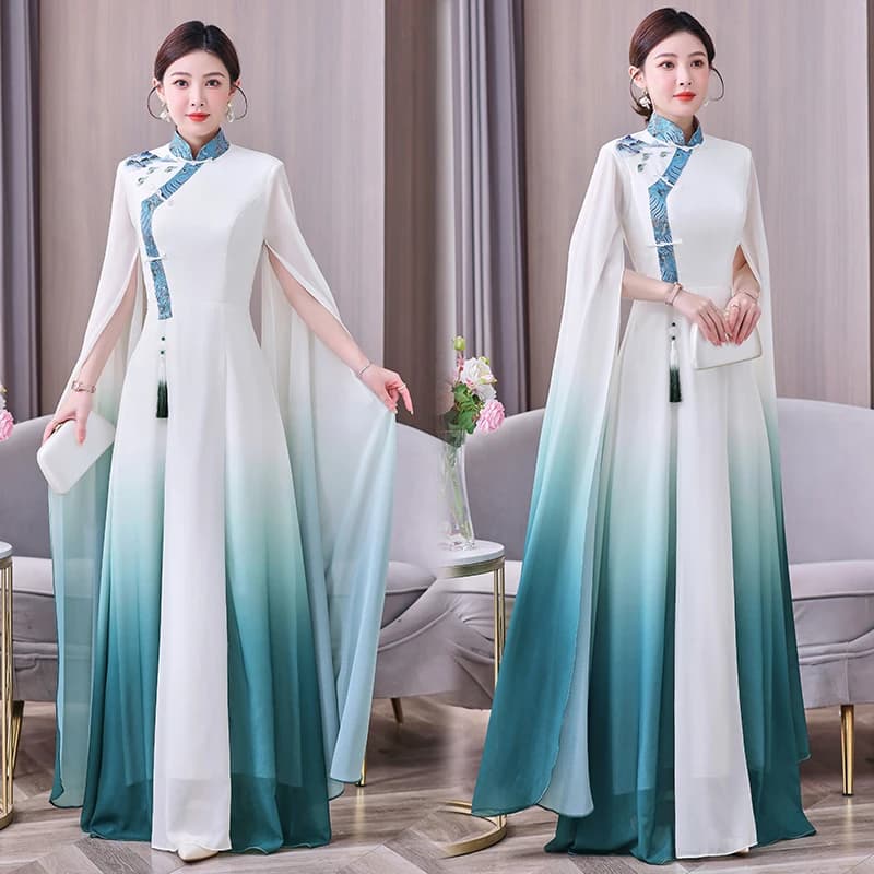 2025 New Adult High-End Gradient Color Wind Guzheng Folk Music Art Exam Large Chorus Chinese Style Performance Clothes Water ...