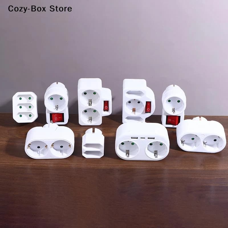 [ZY]1 To 3 Plug EU Socket Adapter With Switch 16A Plug Adapter Travel Charging German Standard Power Converter Portugal Turkey