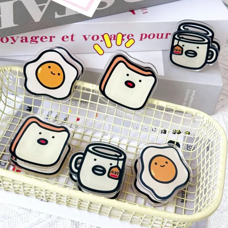 1 clip in carta a forma di tazza da tè con uovo fritto e toast, organizer per banconote in acrilico, piccolo clip per cancelleria da ufficio, regalo (stile casuale)
