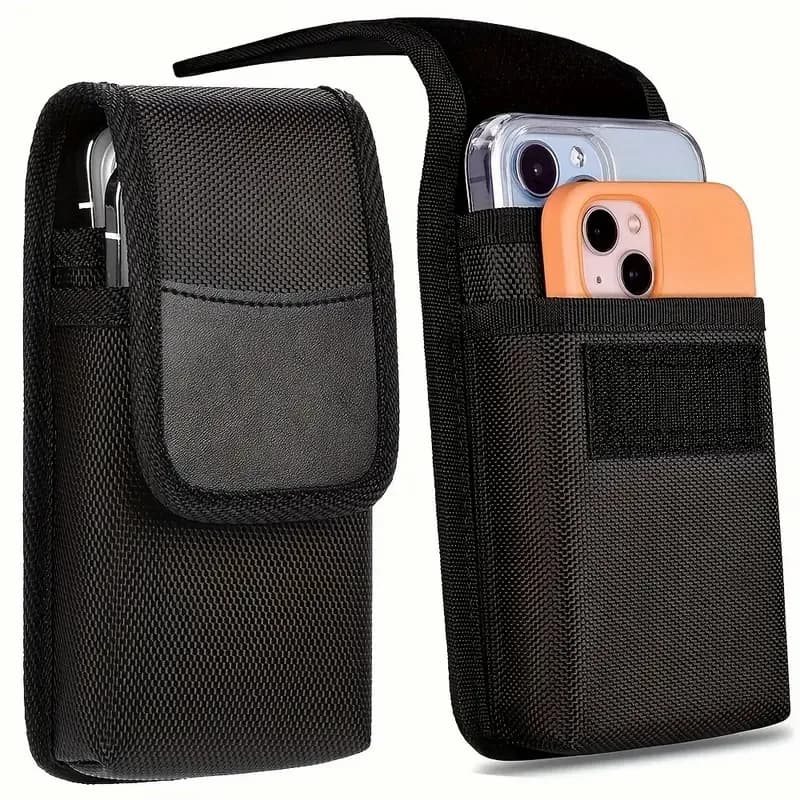 Custodia da cintura per cellulare con doppia tasca in nylon da uomo - Custodia resistente per cellulare da esterno