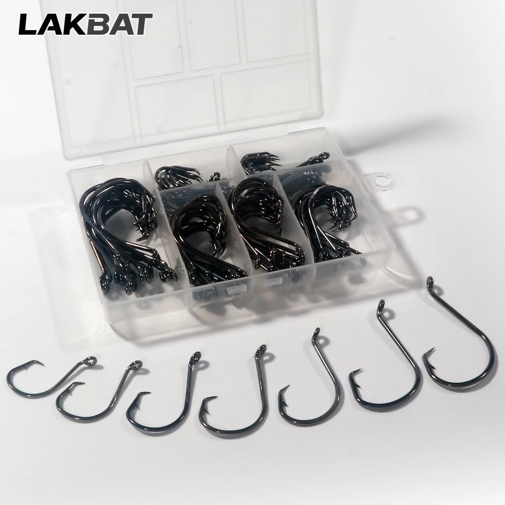 LAKBAT Boxed 7385 Inclined Circle Hooks, Sharp Barbed Olecranon, Strong Octopus Tackle for Soft Lure Salt&Freshwater Fishing
