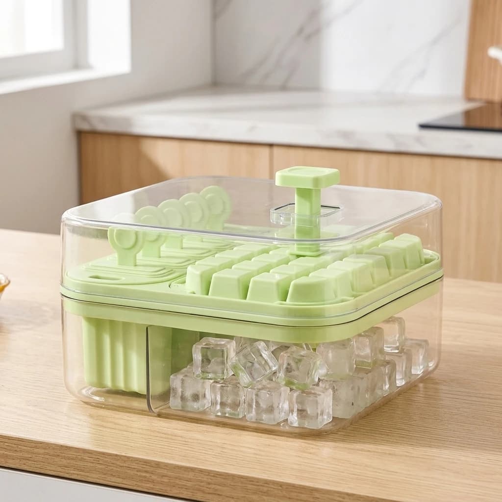 Ice Cube Mold Versatile Baby Food Freezer Tray for Parents BPA Free PP Plastic Two in One Large Ice Maker Stackable Lid