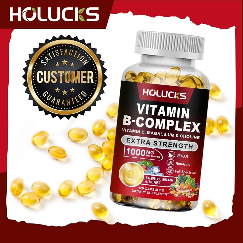 Complex capsules of vitamin B (B12, B1, B2, B3, B5, B6, B7, B9, Folic Acid and Biotin) Reduces stress and supports better moods