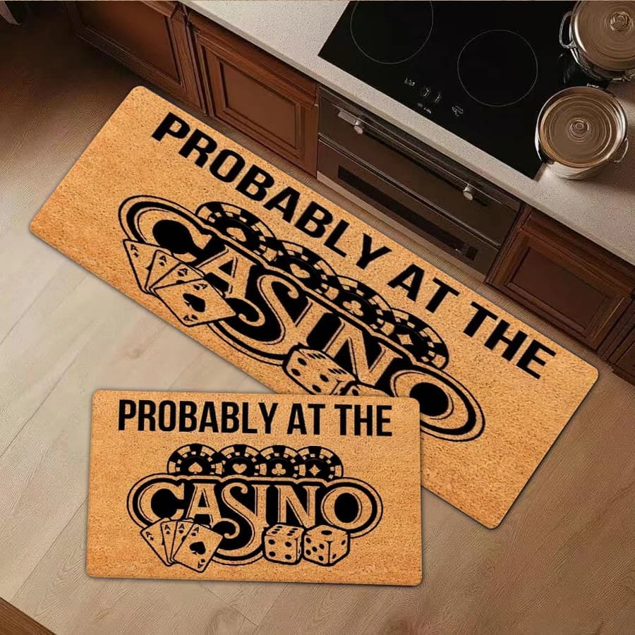 1/2/3Pcs Flannel Kitchen Mat—Funny Casino Theme Flannel Mat Probably At The Casino Printed Rug Anti-Slip Soft Area Carpet Decorative Door Mat For Living Room Bedroom Kitchen Decor—Soft,Comfortable,Suitable For Bathroom,Bedroom,Kitchen,Laundry Room