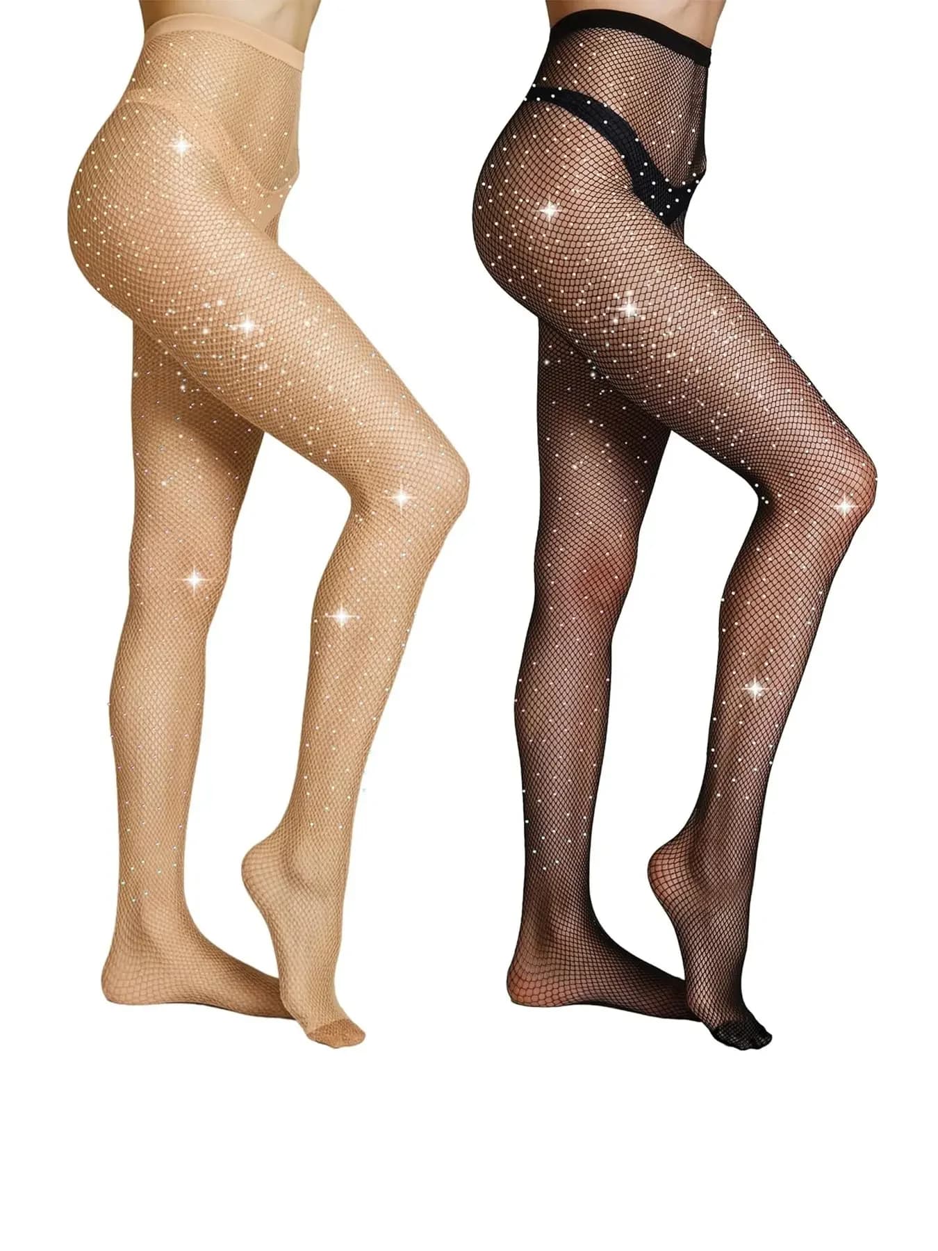 2 Pairs Women's Fishnet Socks, Sexy Lace Design, Full Rhinestones, Slimming Effect, Perfect for Adult Intimate Wear