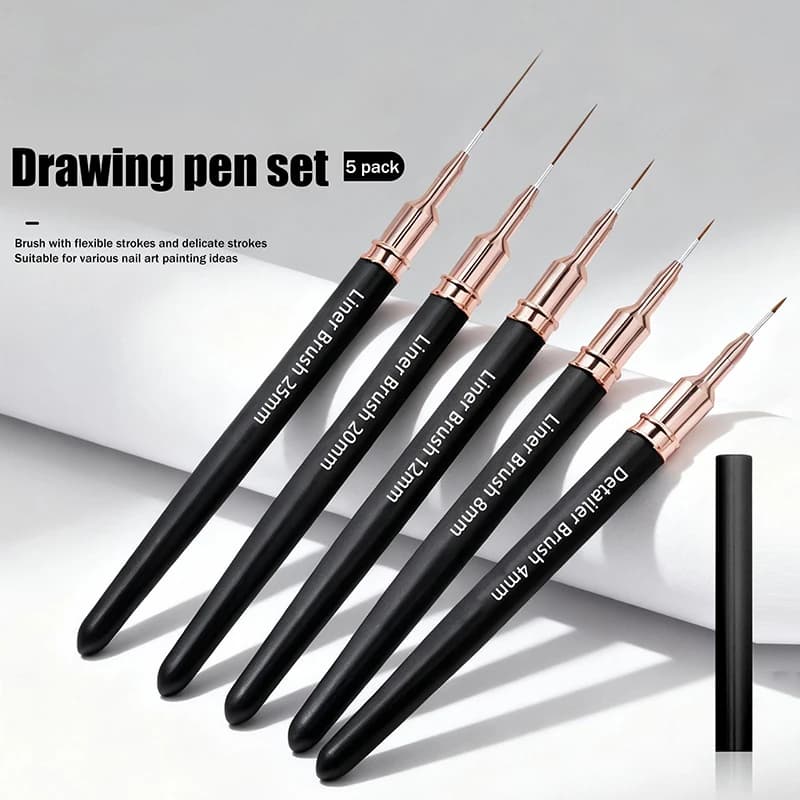 New·5PCS Nail Art Liner Brushes Painting Nail Design Pen 4/8/12/20/25mm Drawing Tool For Long Lines Thin Details Manicure Pen·