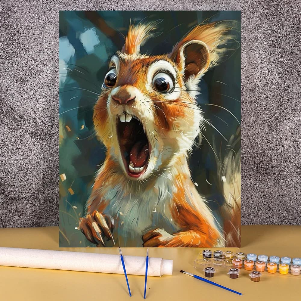 1pc frameless Simple Painting By Numbers Cartoon Squirrel Crafts Supplies Adults Number Drawing Markers Acrylic Paint Kits Home