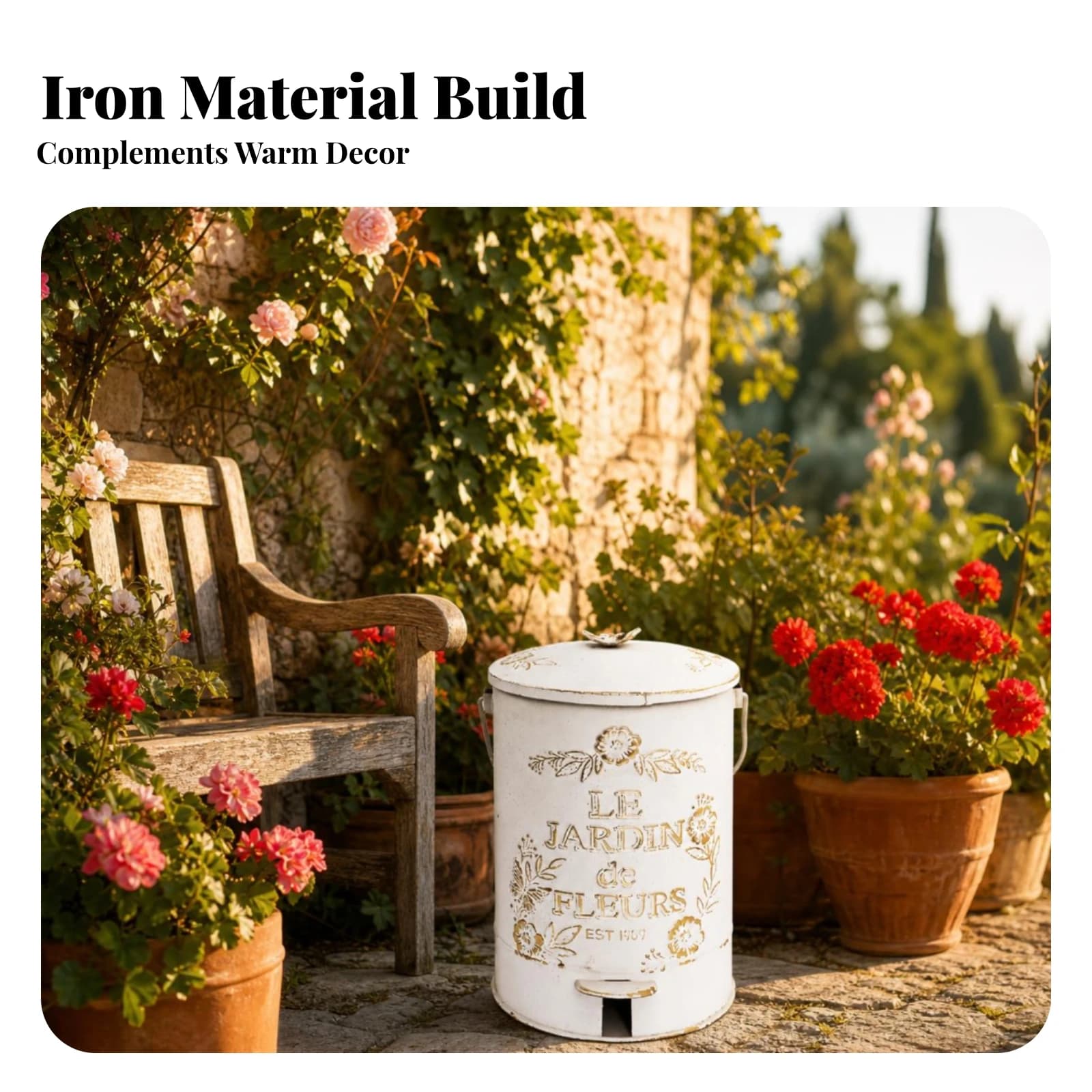 Lidded Metal Trash Can Side Handles Step Pedal Trash Can Waste Basket Handshands-off for Outdoor