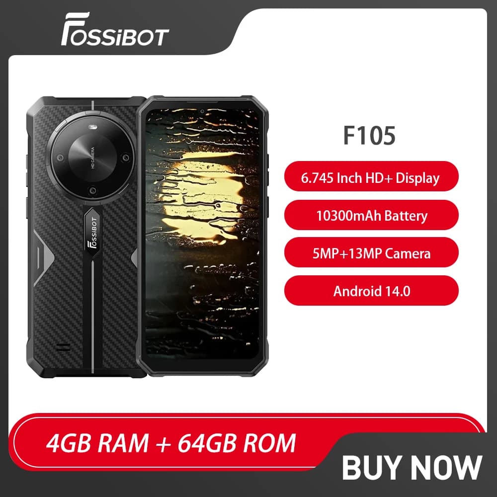 FOSSiBOT F105 Telefono robusto Smartphone Android 14 6.74 "HD + Octa-core 4 GB + 64 GB 10300 mAh Telefono cellulare 20 MP Face ID Telefono cellulare NFC