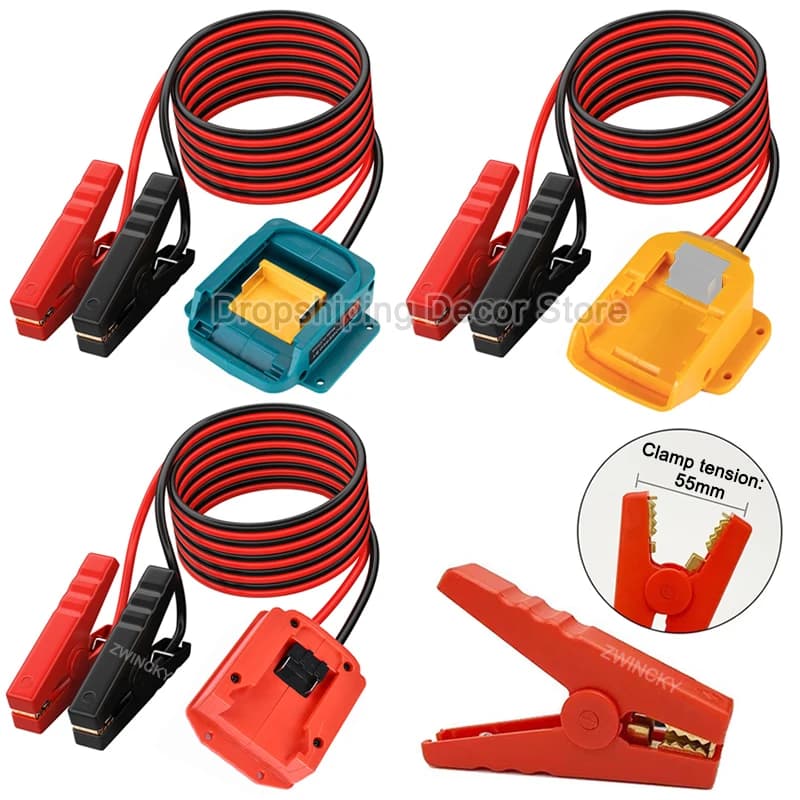Avviatori di Emergenza per Auto Compatibili con Batterie al Litio Makita/Dewalt/Milwaukee 18V 20V, Cavi Booster per Auto Resistenti, Adattatore Accenditore Auto