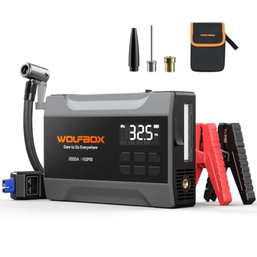 Avviatore di Emergenza 2000A con Compressore d'Aria 37Wh, Avviatore Portatile per Auto fino a 5L con Motore a Benzina e Gonfiatore Pneumatici 150PSI
