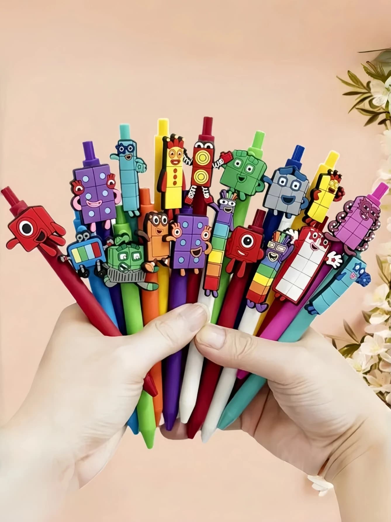 Set di 6 Penne Gel a Tema Mattoncini da Costruzione, Serie Cartoon Building Block, Simpatiche Penne a Sfera a Pressione per Cancelleria