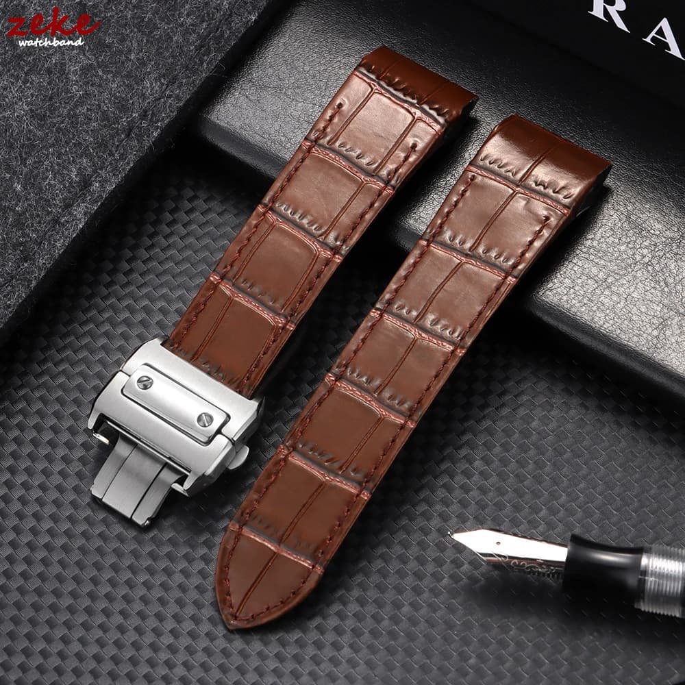 Cinturini per orologi in vera pelle di vitello modello fiammato 20mm 23mm cinturino per Cartier Santos per uomo donna braccialetto con fibbia pieghevole