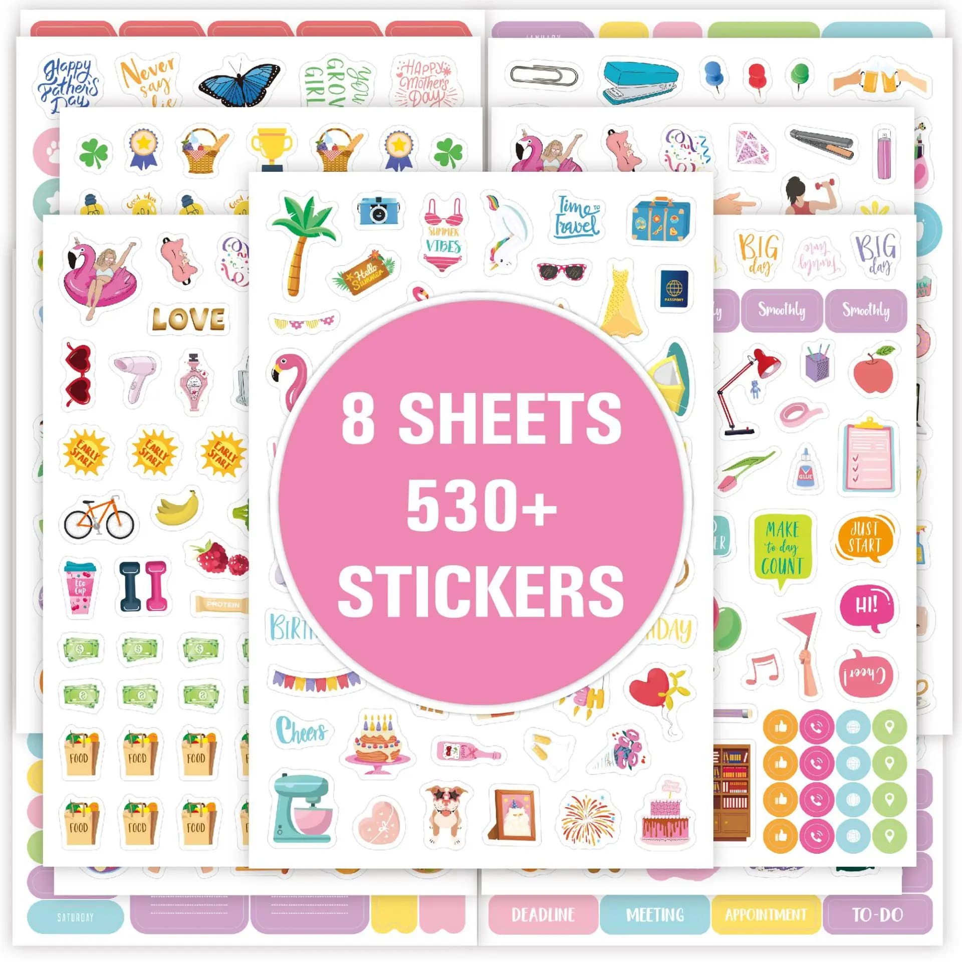 Bview Art 530 Pcs Daily Planner Sticker Set - Minimalist Handwriting Style for Notes, Journals & Scrapbooking Decor