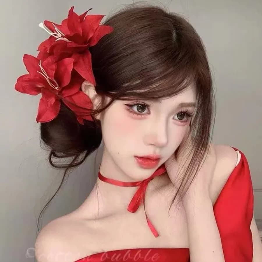 Nuove Mollette per Capelli da Donna, Stile Vacanza al Mare, con Fiore Rosa Rossa dall'Atmosfera Super Eterea, Mollette Sexy a Rosa Rossa
