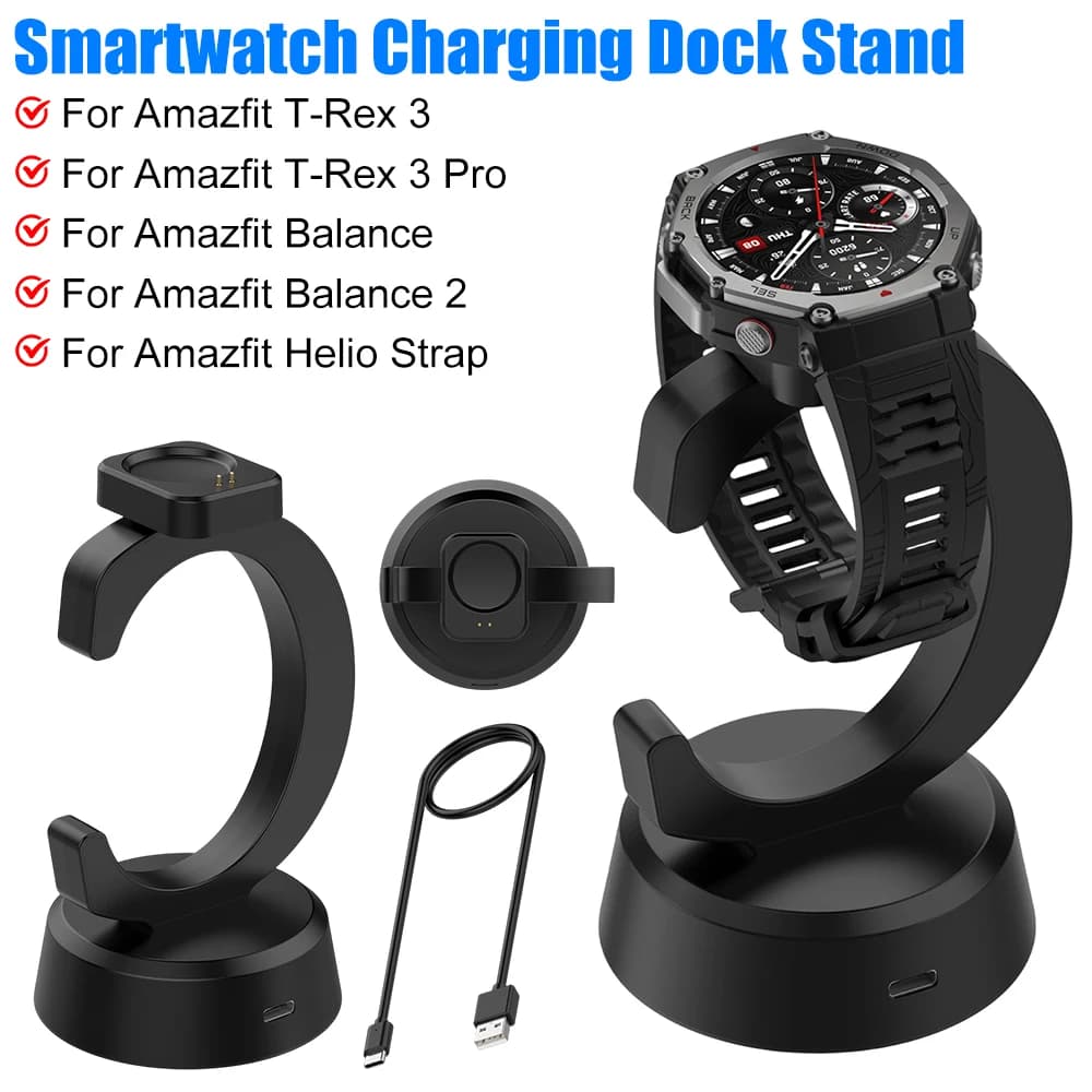 Base di ricarica USB per smartwatch, stazione di ricarica per Amazfit Active3 Premium / Active Max / T-Rex3 Pro, accessori per orologi.