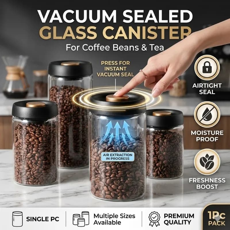 Coffee Beans Vacuum Sealed Canister Glass Food Storage Jar Airtight Moisture Proof Air Extraction Tea Kitchen Container 1Pc