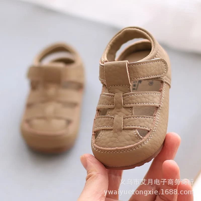 Summer Soft-soled Baby PVC Sole Leather Casual Sandals Children Beach Hollow-out Sandals Outdoor Kids Closed-toe Walking Sandals