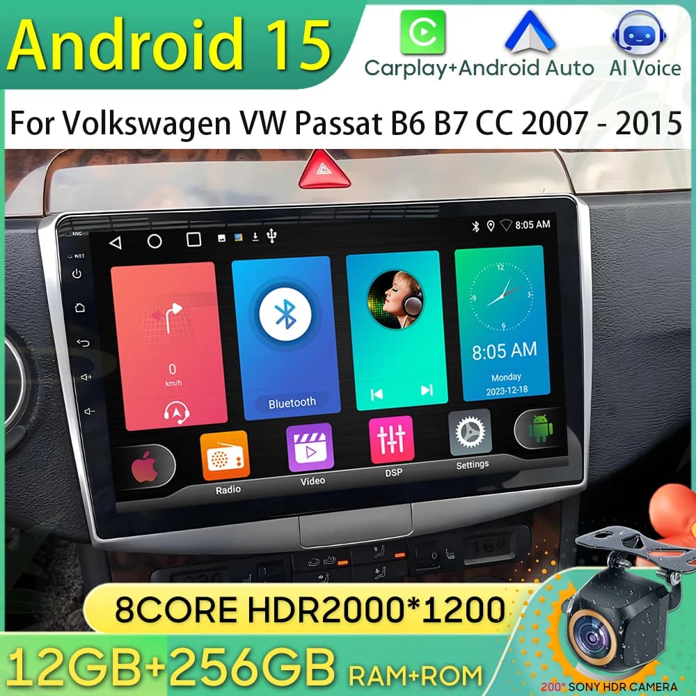Android 15 Autoradio Per Volkswagen VW Passat B6 B7 CC 2007 - 2015 Navigazione GPS Android Auto Carplay Wifi Video Stereo No 2din
