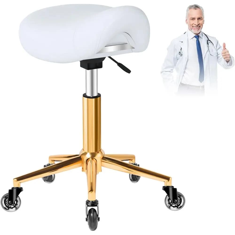 Sgabello con Ruote Ergonomico - Cuscino Spesso e Largo, Migliora la Postura Senza Dolore, Facile da Regolare, Rotazione Fluida Senza Rumori, Girevole