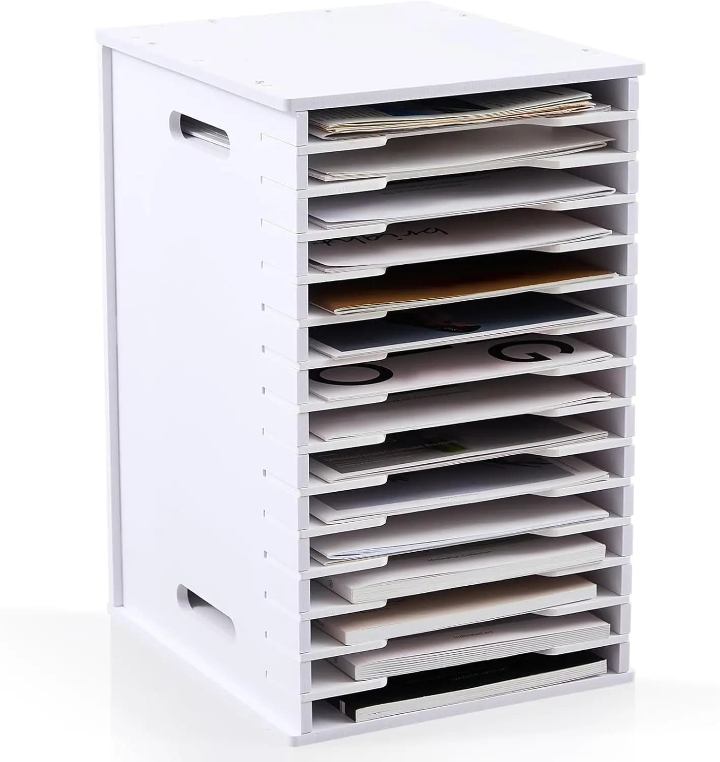 Organizzatore per Carta da Scrapbooking a 15 Ripiani 8.5x11, Scaffale da Scrivania Impilabile con Ripiani Regolabili, Porta Documenti per Casa e Ufficio