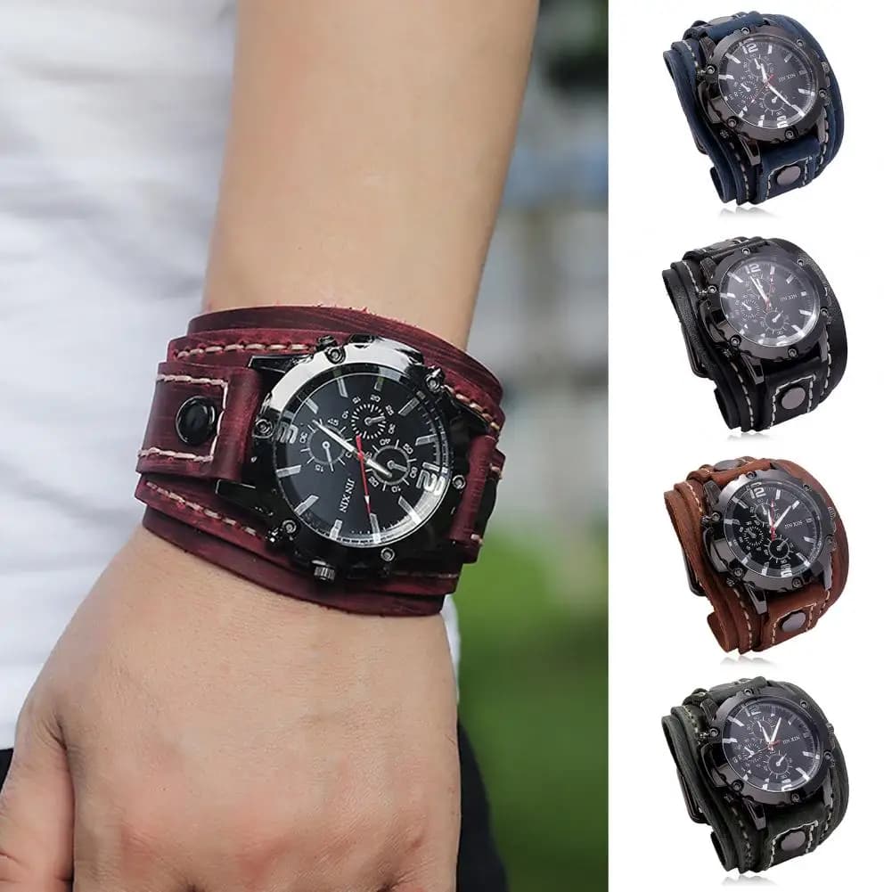 Men's Quartz Watch Retro Round Dial Adjustable Precise Birthday Gift Fresh Watch with Universal Hand Sewn Elastic Strap