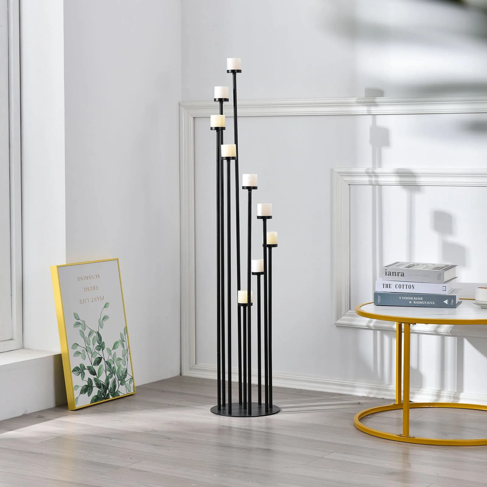 Candelabro da terra nero a 9 braccia per decorazioni domestiche, matrimoni, cene, Natale ed eventi formali, 117,5 cm