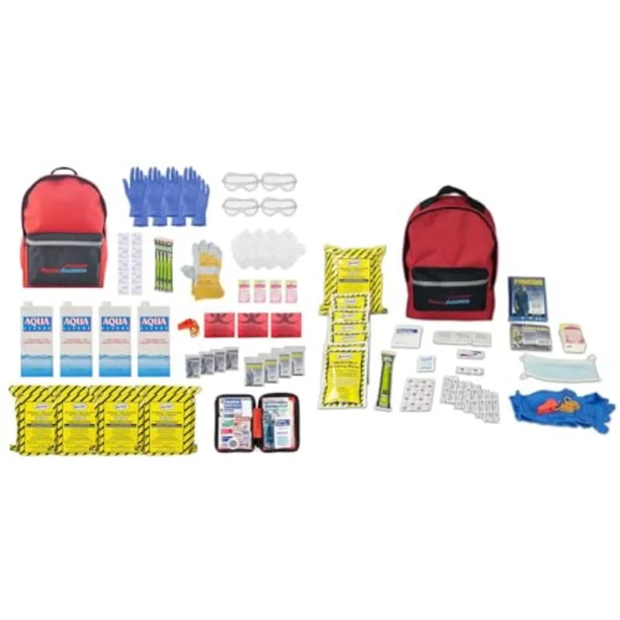Kit di Emergenza 70380 per 72 Ore, per 4 Persone, Zaino per 3 Giorni, Include Kit di Pronto Soccorso, Coperta di Sopravvivenza, Alimenti d'Emergenza Portatili