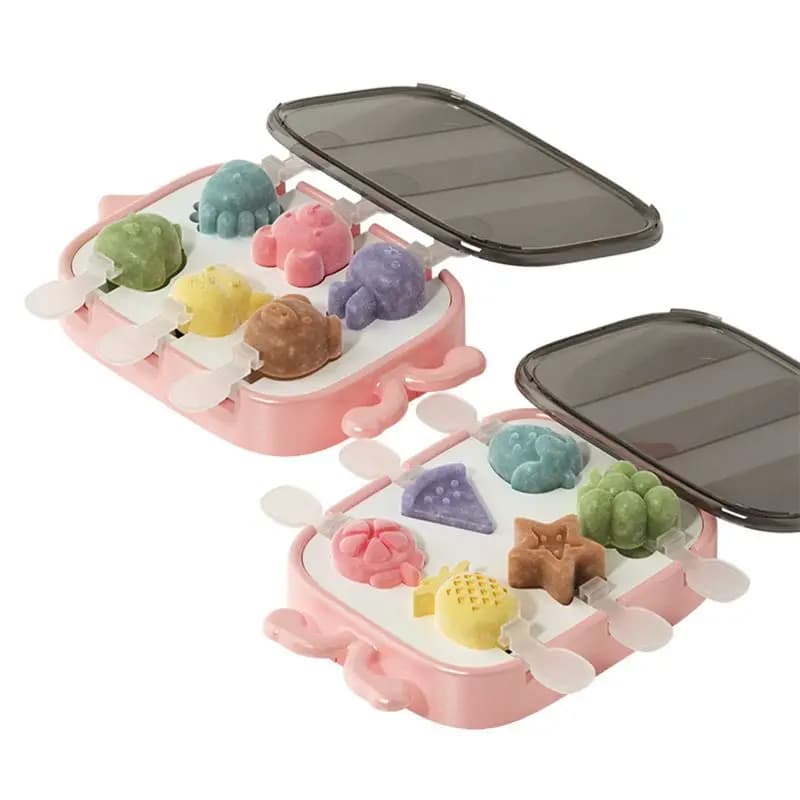 Stampi in silicone per gelatine a forma di cartoni animati per bambini, impilabili, con bastoncini riutilizzabili (Rosa)-[97Lemons]