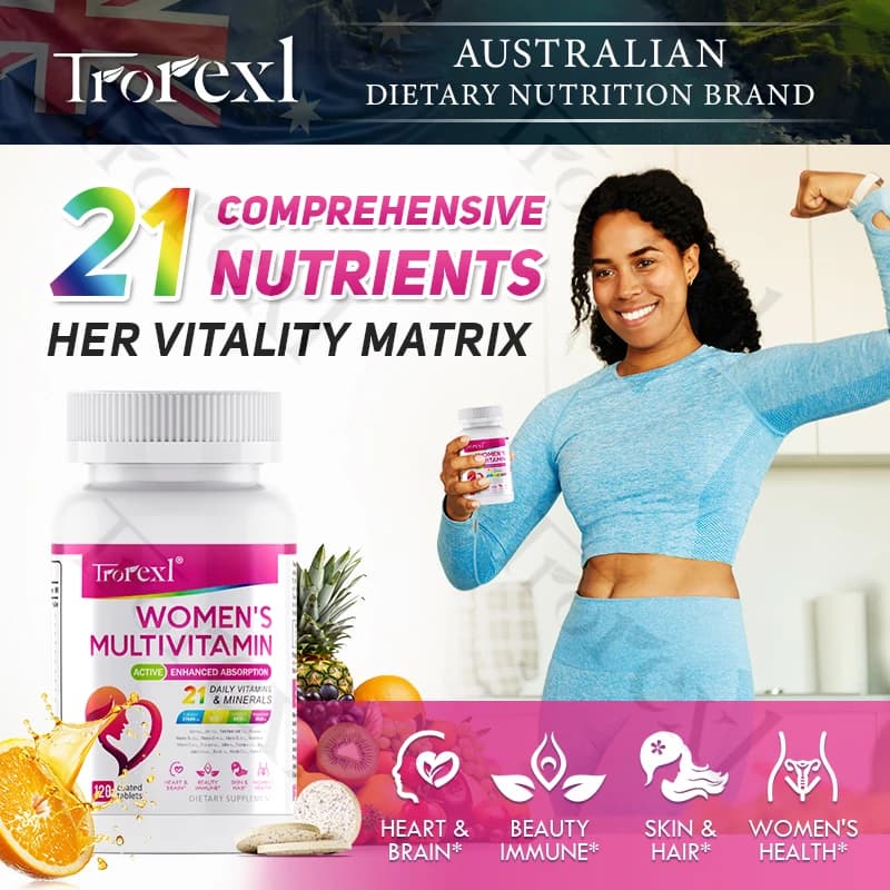 Multivitamina da donna - Vitamine quotidiane con biotina, calcio, acido folico, ferro e zinco, promuove il metabolismo energetico 120 ct