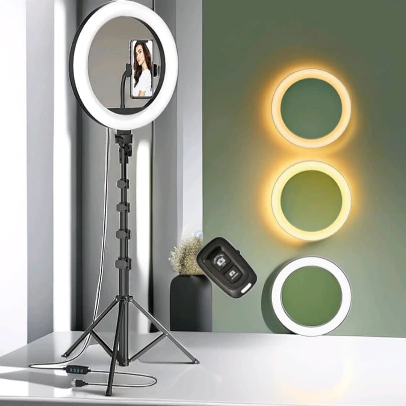 Lampada LED per selfie compatibile con Bluetooth da 12 "30 cm per fotografia di grandi dimensioni con supporto per treppiede per studio fotografico Youtube