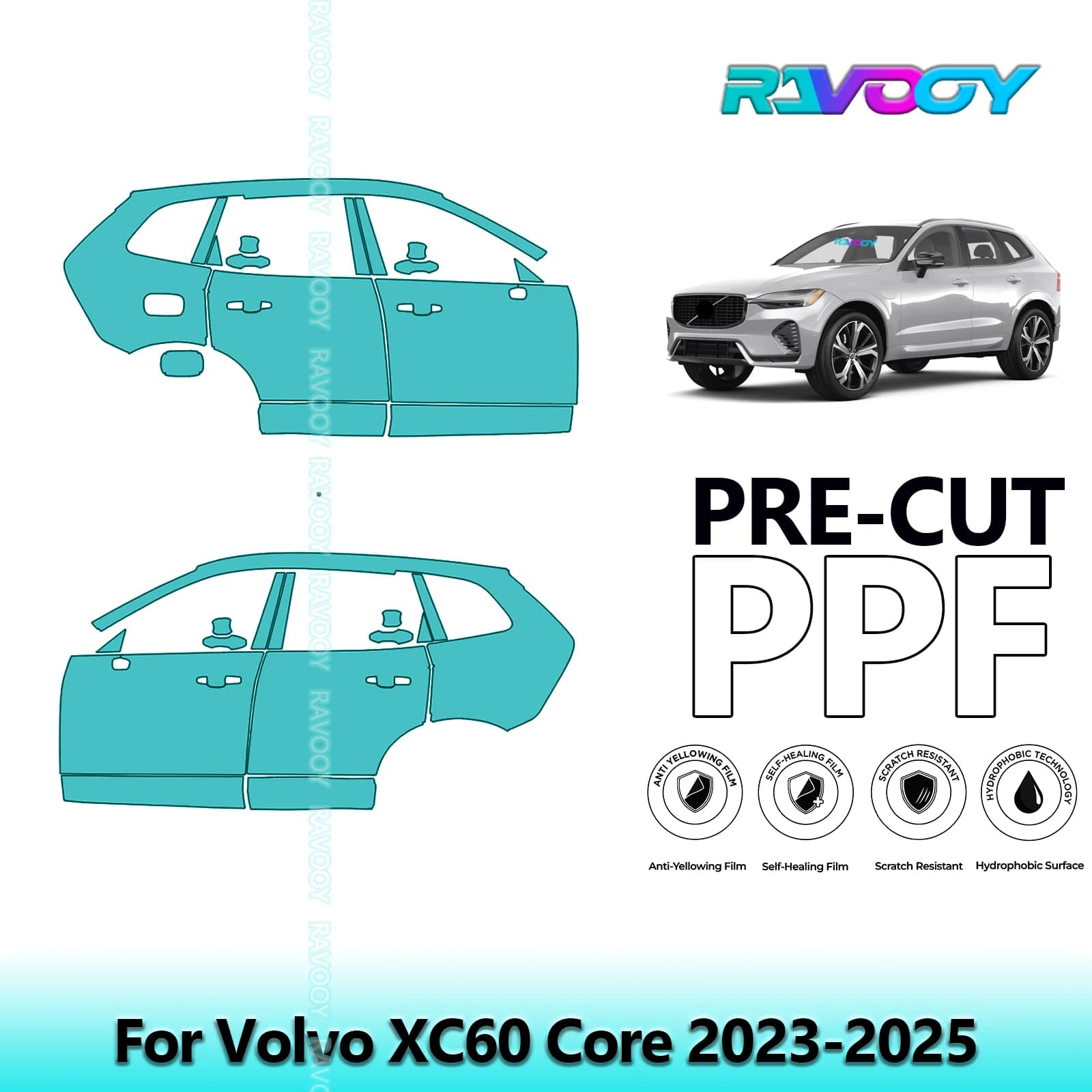 Per Volvo XC60 Core 2023-2025 8.5mil Trasparente Opaco Pre-Cut PPF Porta e Pilastro A/B Kit Pellicola di Protezione Vernice TPU Set