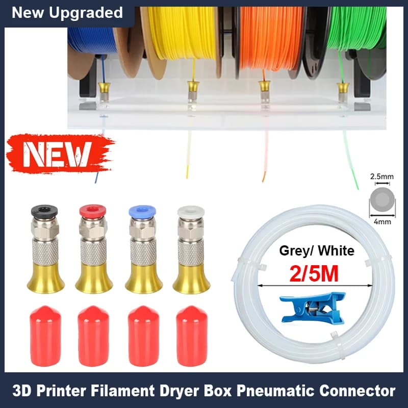 3D Printer Filament Dryer Box Pneumatic Connector with PTFE Tube for PLA ABS Filaments 2.5x4mm PTFE Tube 3D Printer Accessories