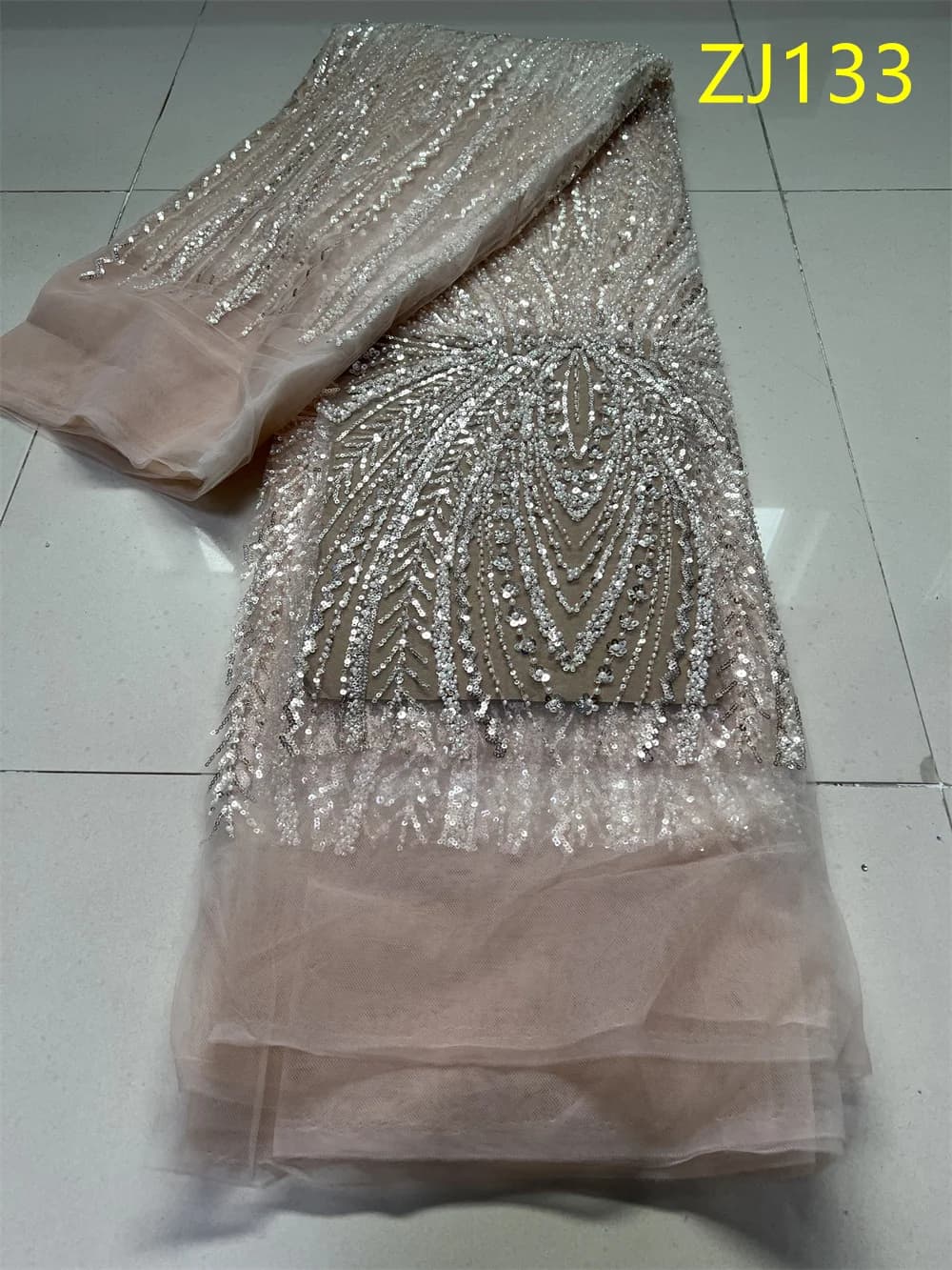 2026 African Nigerian Latest High Quality With Tulle Sewing Lace Fabric Guipure Embroidery Dresses Sequins Beads 5Yards ZJ133