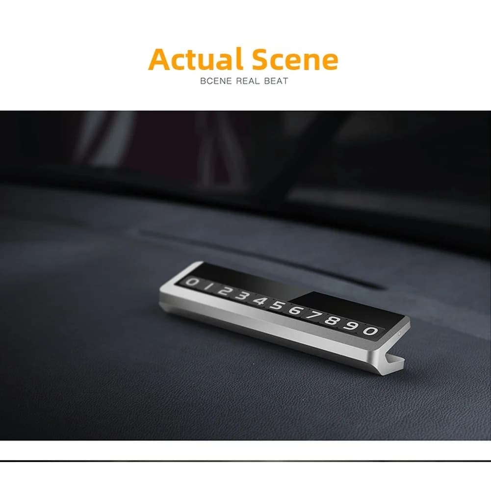 Aluminum Alloy Space Silver Parking Number Display for Cars Temporary Stop Plate with Magnetic Tiles and U Base