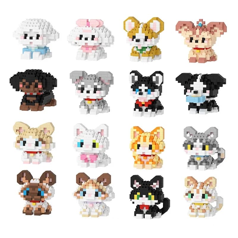 Animale Micro Building Blocks Set Ocelot Ragdoll Gatto Cane Modello 3D Husky Collie Mini Figura Giocattoli di Mattoni Schnauzer Per I Bambini Regalo