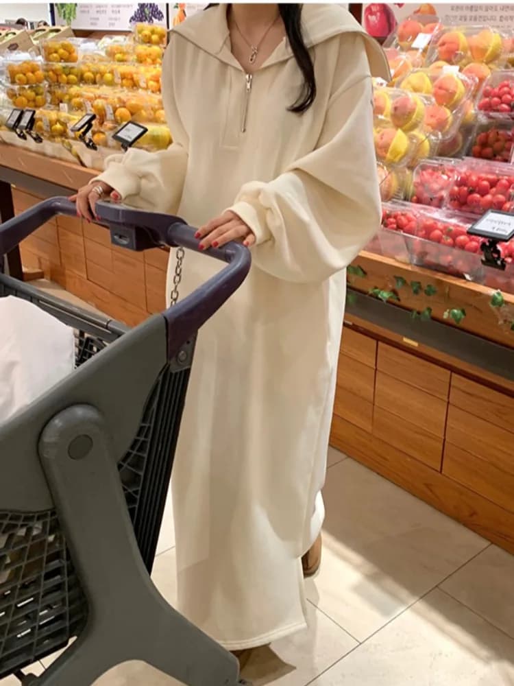 Autumn Winter Soft Lazy Style Loose Casual Long Sleeve Hoodie Dress mid Length Women's Fashion Commute Style Other Other