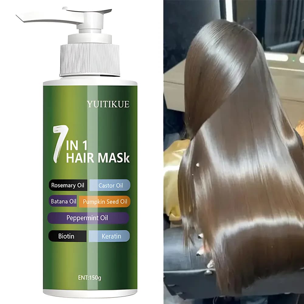 Deep hair mask 7 in 1, prevents breakage, softens dry hair (with rosemary, castor oil, keratin biotin)