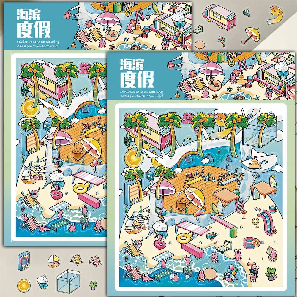 3 pezzi adesivo paesaggistico per le vacanze al mare Nostalgia caffè laptop adesivi paesaggi in miniatura pittura puzzle di decompressione