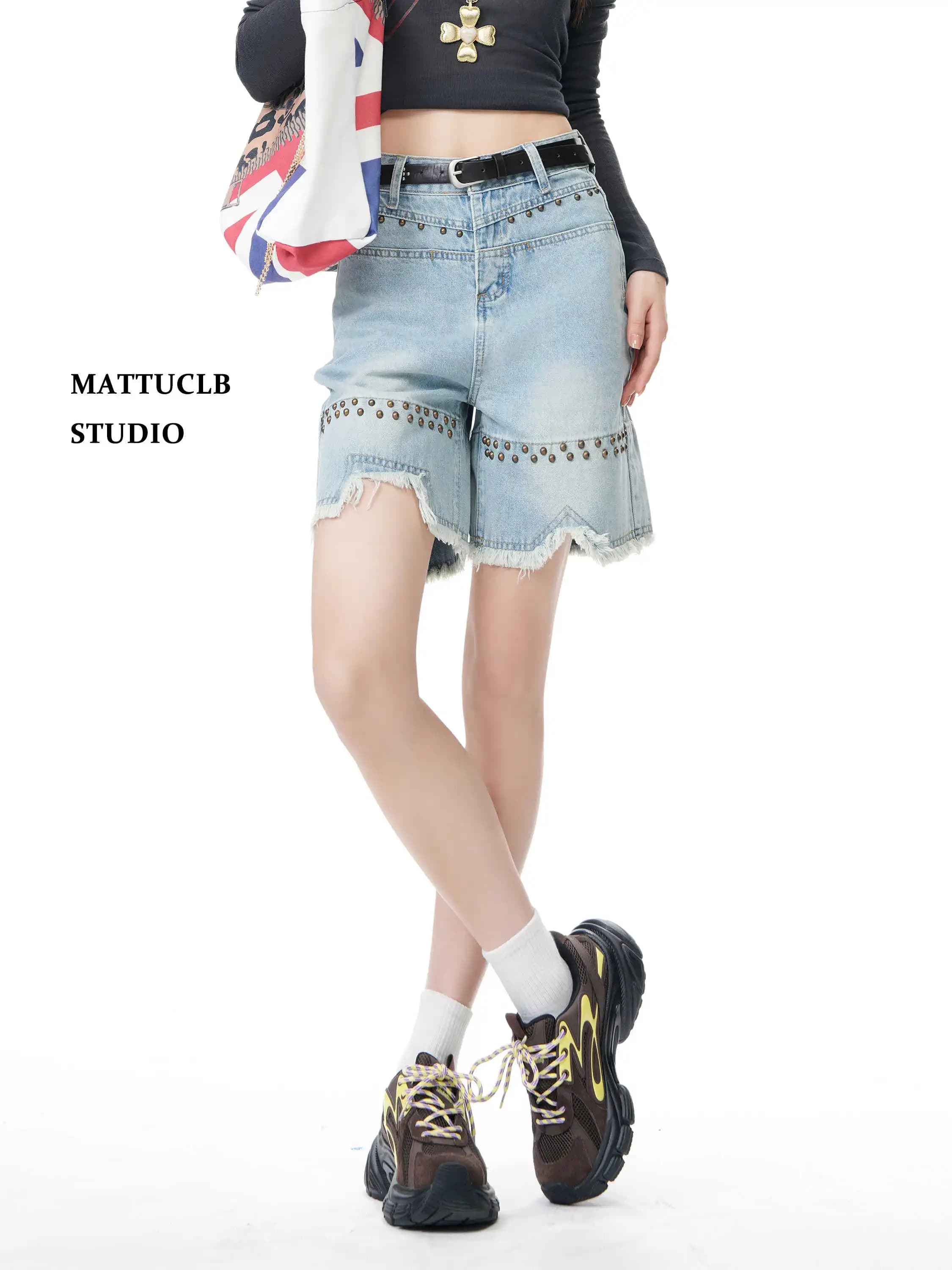 Women's Summer Denim Shorts, American Retro Style, Knee Length, Punk Goblin Core Y2K Years '00, Japanese Jeans Harajuku, Trendy Streetwear
