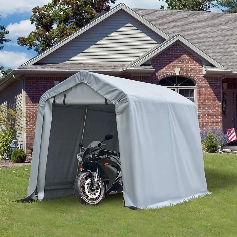 Garage Portatile 6x8, Tenda da Esterno Resistente, Copertura in PE Protetta dai Raggi UV, Ideale per Moto, Biciclette e Attrezzi da Giardino