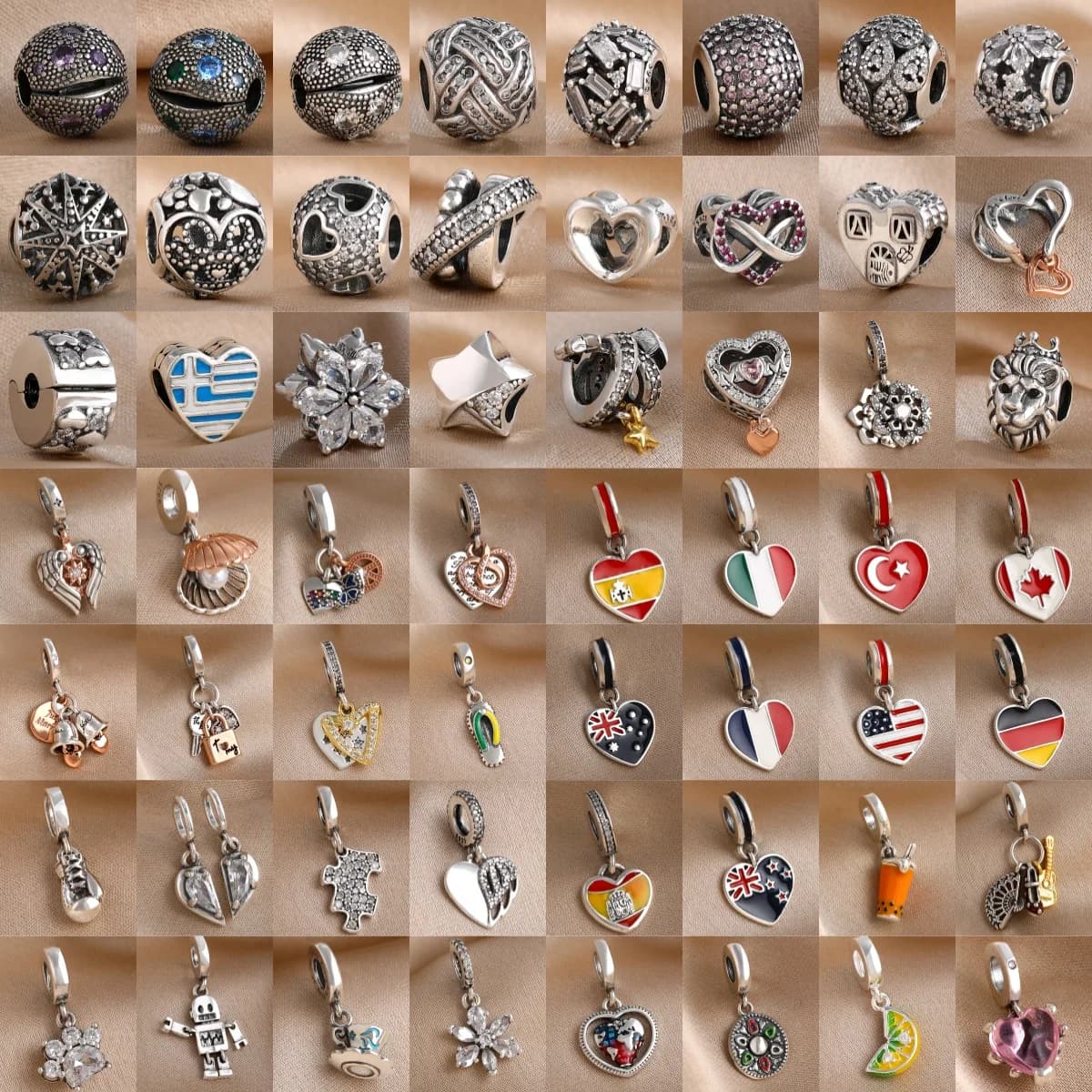 Fashion 925 Silver Bell, Milk Tea, National Flag Pendant Suitable for European Bracelets DIY Women's Charm Jewelry Accessories
