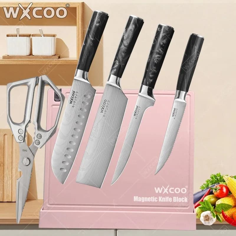WXCOO Kitchen Knife Japanese Santoku Knife Damascus Steel Chef Cleaver Knives Cutting Boards Stainless Steel Kitchen Blade