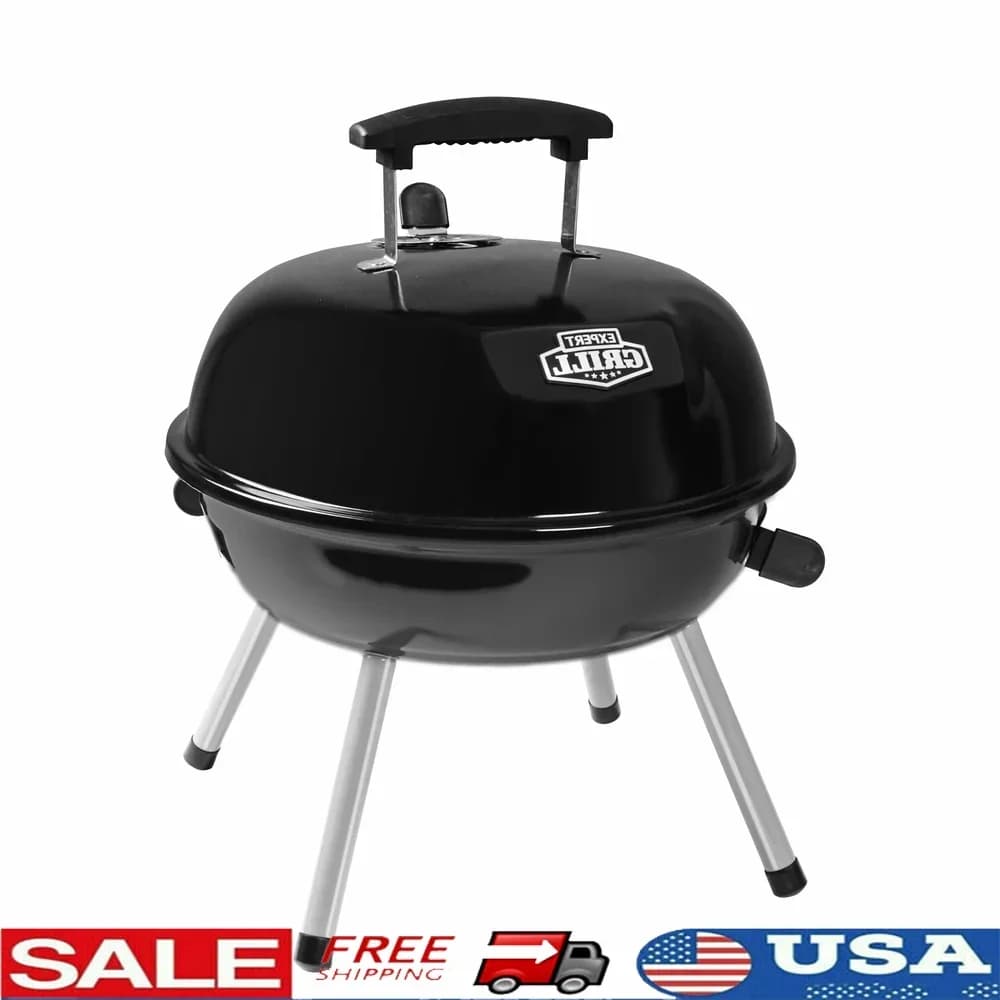 Griglia a carbone portatile Griglia da tavolo da 14,5 pollici Design a cupola Prese d'aria regolabili Ideale da campeggio Tailgating Picnic Facile pulizia