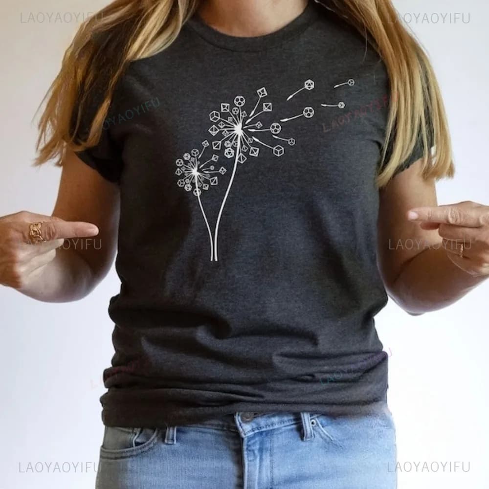 Dente di leone Fiore Design DnD Dungeons and Dragons T Shirt Divertente gioco di ruolo Dadi T-shirt stampata grafica Abbigliamento moda casual